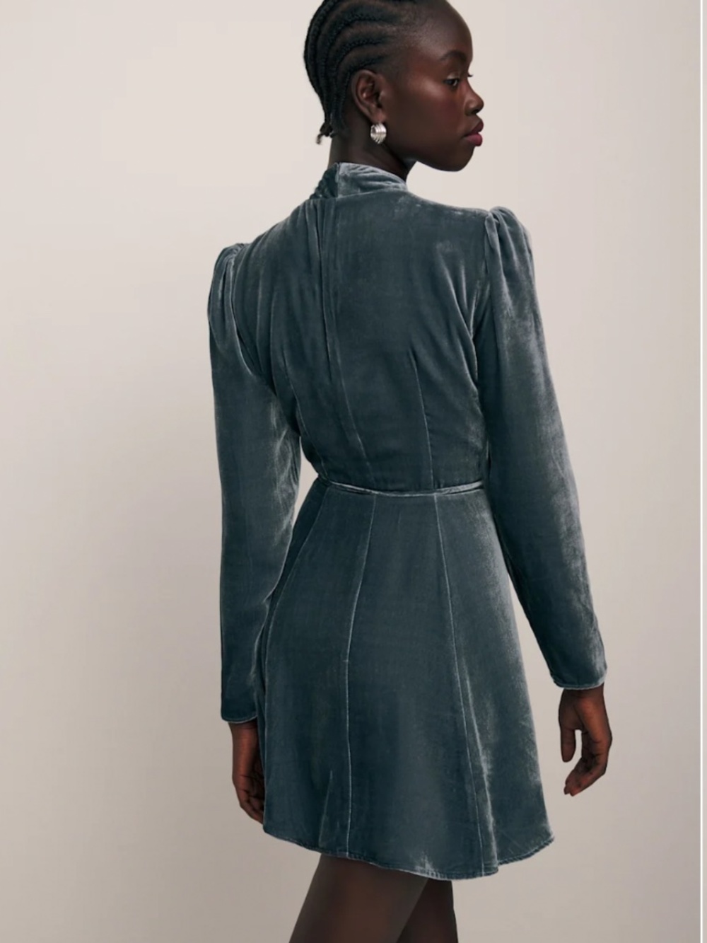 Reformation Petites Ottessa Dress Shale Velvet - Size SP